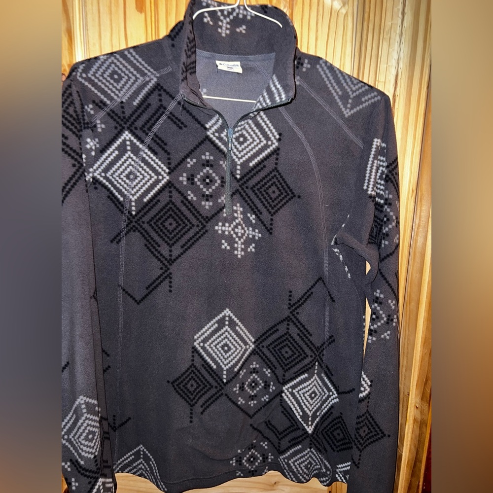 COLUMBIA 1/4 Zip Fleece Women Pullover Sweater Black & Gray Print Extra Large XL